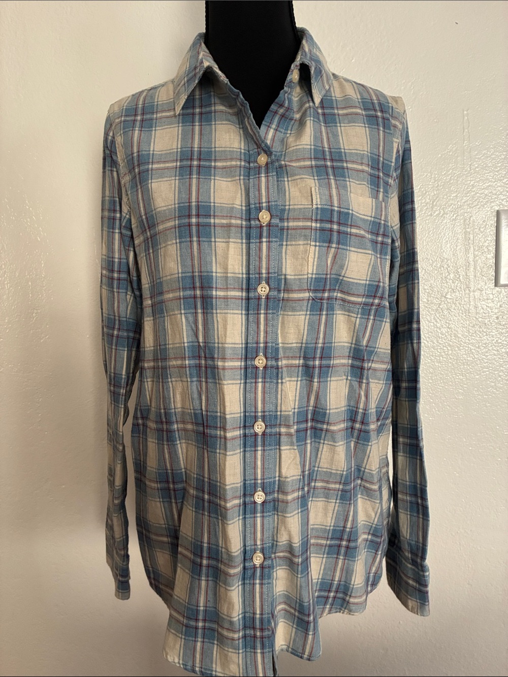 Women’s SM Marine Layer Blue and Cream Plaid Button-Down Shirt